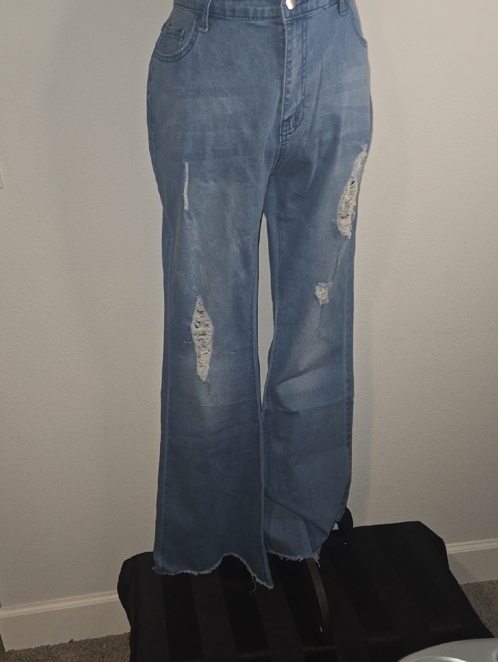 Distressed Light Blue Flare Leg Jeans